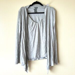 NWT Ann Taylor Medium Grey Tank and Cardigan Set Glittery Silver Fabric Shimmer